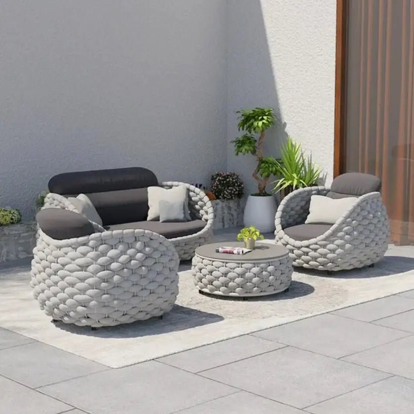 DWKIV Outdoor 4-Piece Woven Rope Swivel Sofa Set - North Oasis