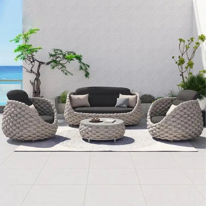 DWKIV Outdoor 4-Piece Woven Rope Swivel Sofa Set - North Oasis